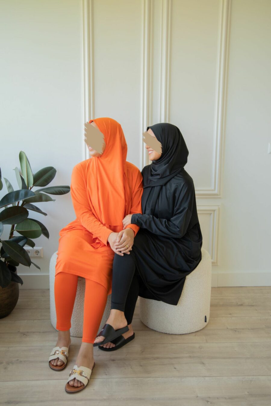 Zwart En Roze Burkini – Badpakcombinatie Met Sluier (40
